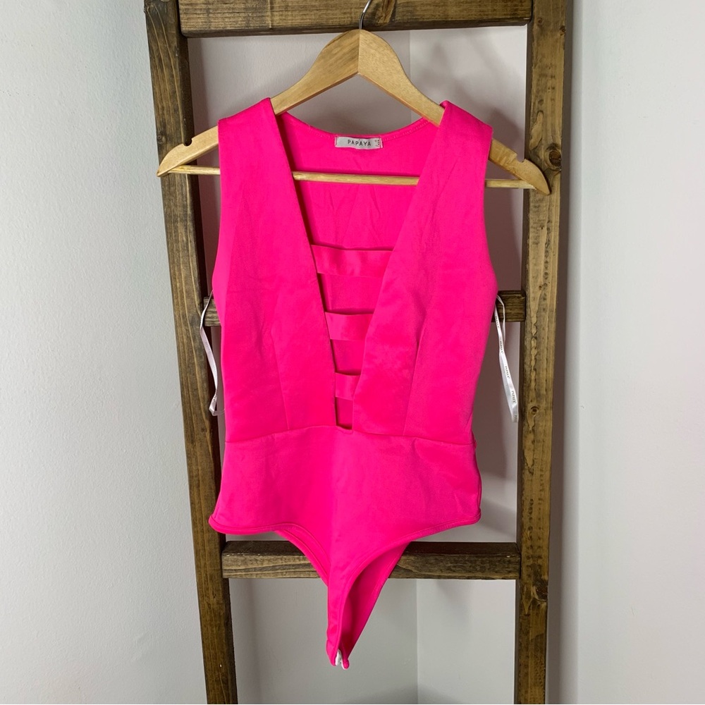 Papaya Hot Pink Sleeveless Bodysuit Size S